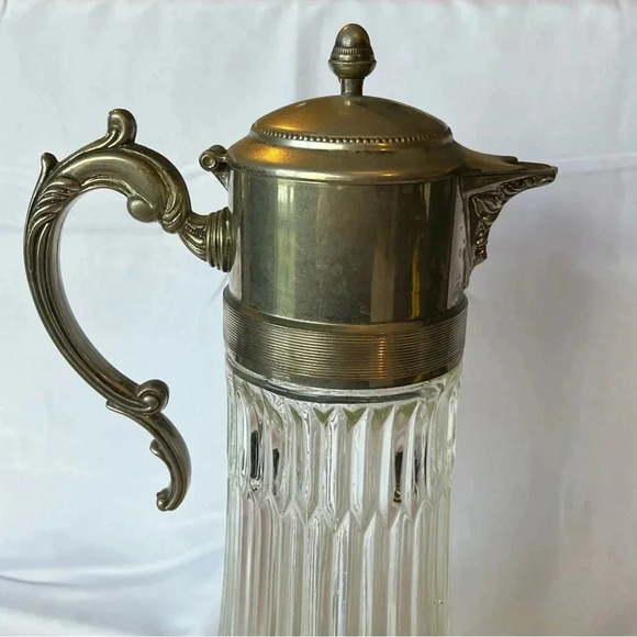 Vintage 1930s Glass + Silver Plated Beverage Pitcher 14 1/4”in - Picture 2 of 5
